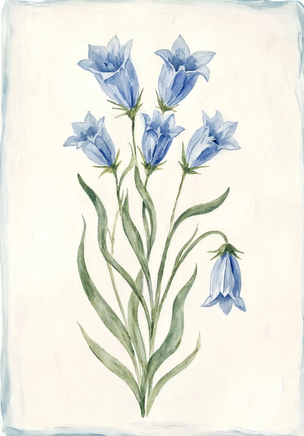 White Florals in Blue | Contemporary Botanical Wall Art Print
