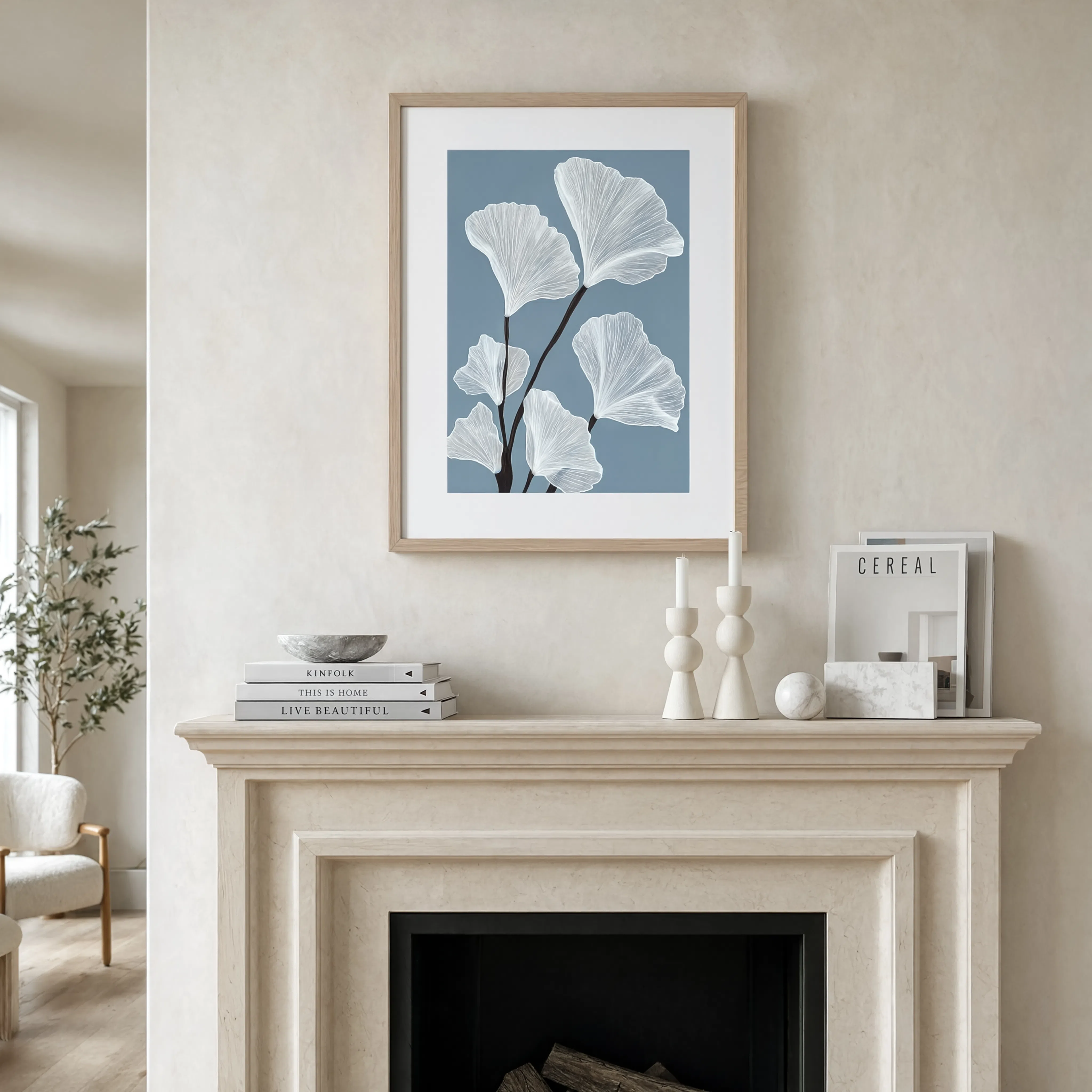 Blue Ginkgo Leaves | Contemporary Botanical Wall Art