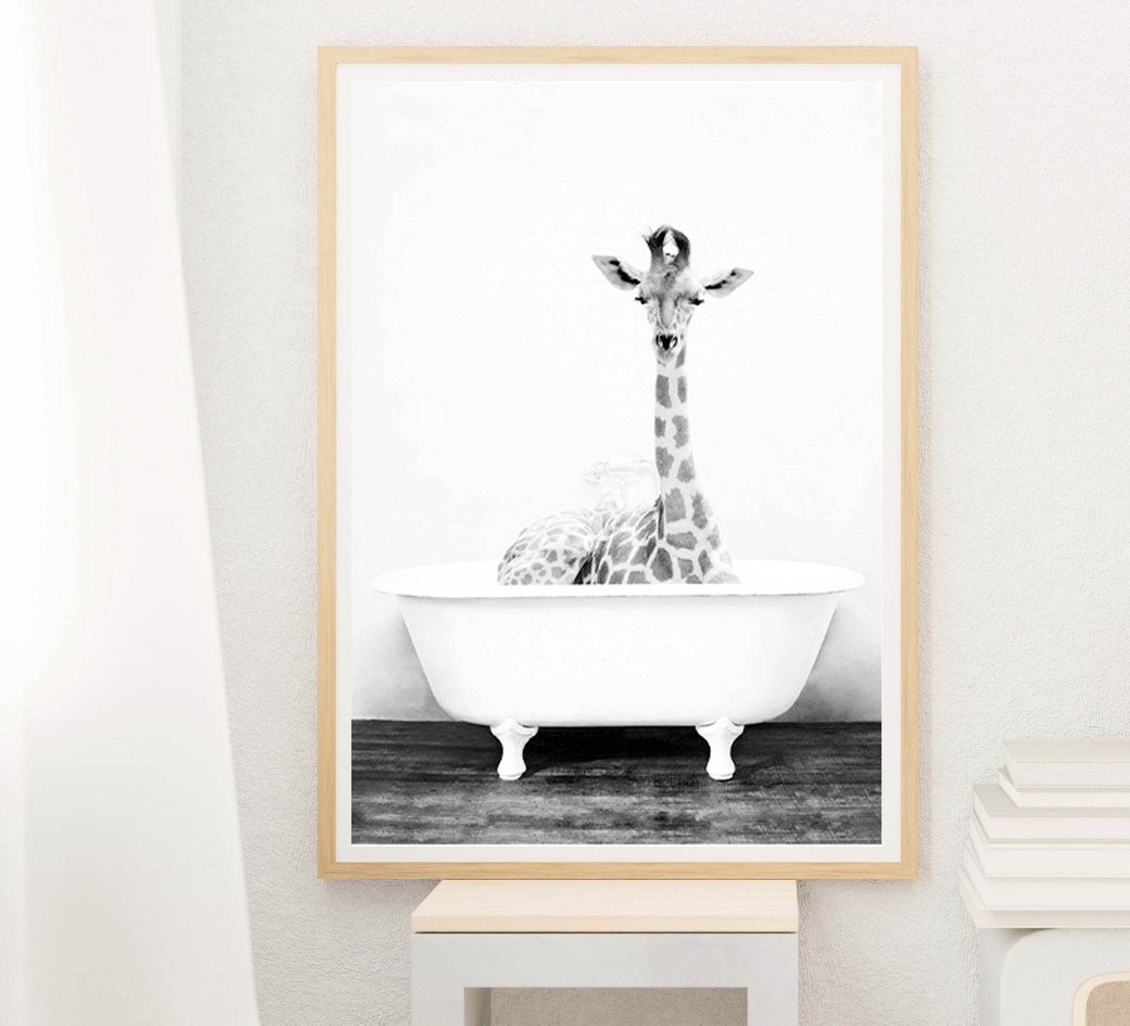 Giraffe In A Bathtub Poster - Hakyarts