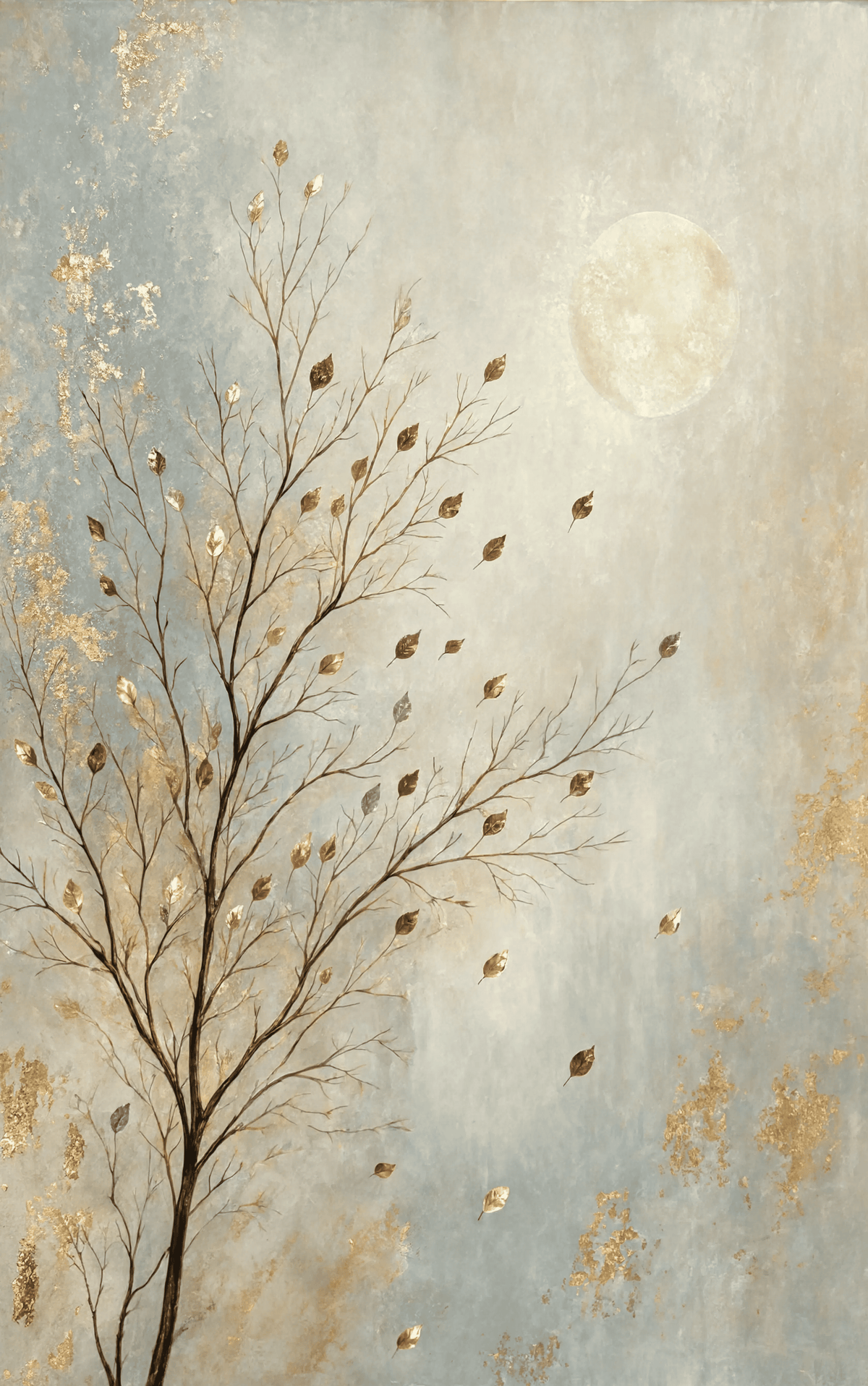 Golden Leaves Drifting | Contemporary Botanical Wall Art Print