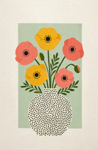 Set of 2 Fruit Print – Sage Hues & Golden Poppy Vase Prints | Contemporary Botanical Still Life Wall Art Set
