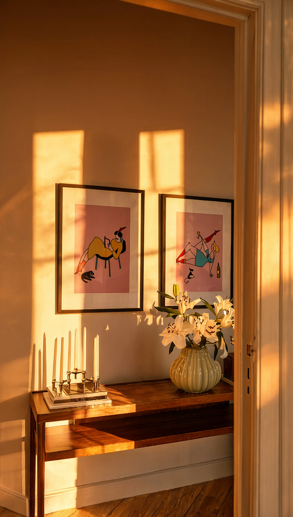 Set of 2 Cozy Lifestyle Wall Art Prints – Wine Evening & Reading Corner Gallery Set