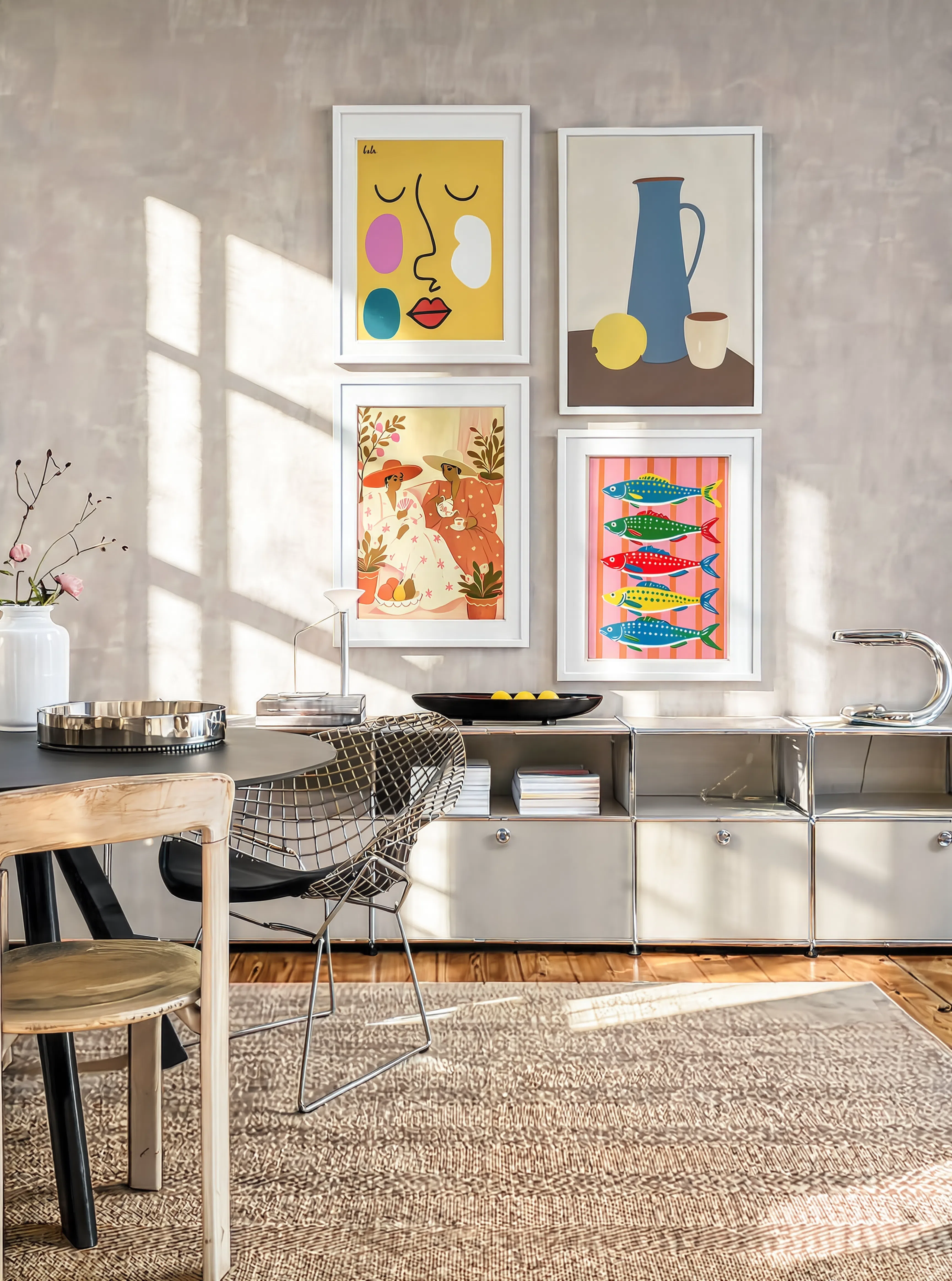 Set of 4 Contemporary Art Prints | Scandinavian, Abstract & Botanical Wall Decor