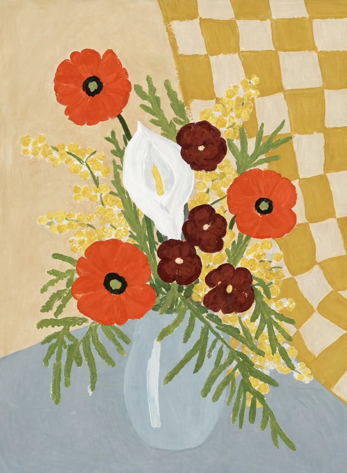 Gouache Poppy Bouquet | Contemporary Floral Wall Art Print