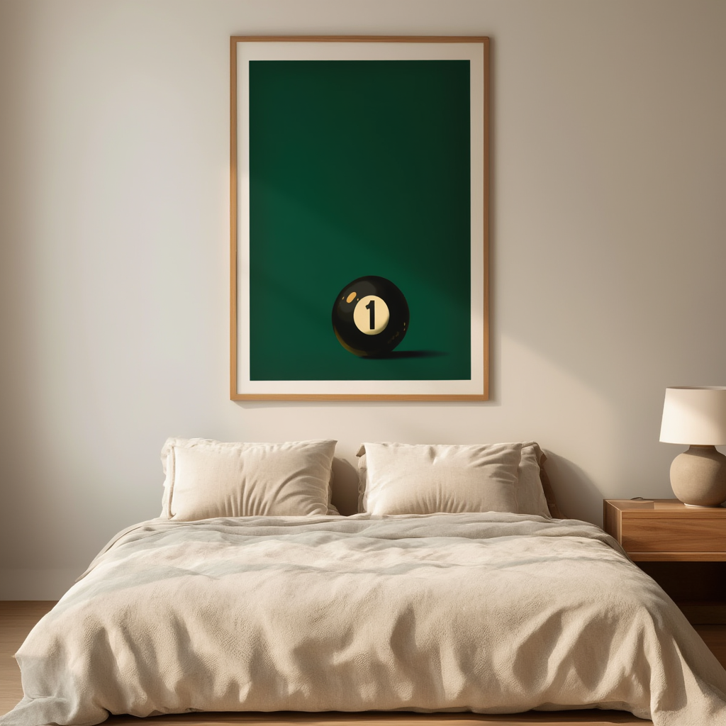 Green Black Pool Ball – Number 1 – Minimalist Wall Art Print
