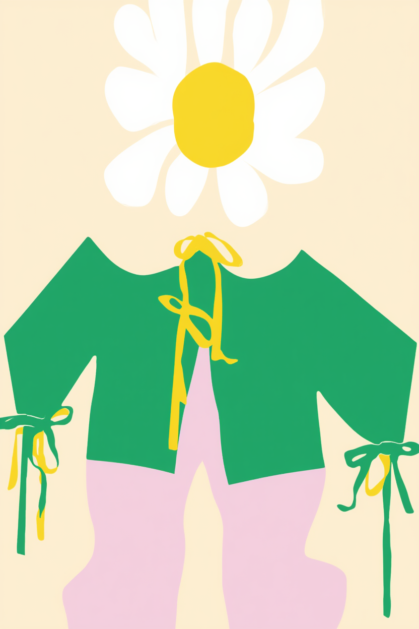 Green Daisy Flower – Minimalist Botanical Art Print