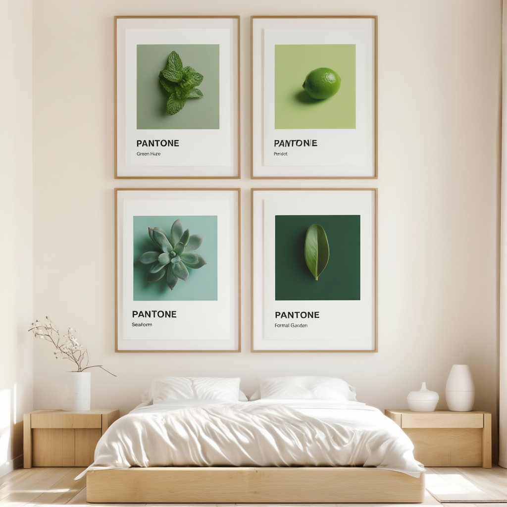 Set of 4 Pantone-Inspired Formal Garden, Green Haze, Peridot & Seafoam Green – Minimalist Color Art Prints