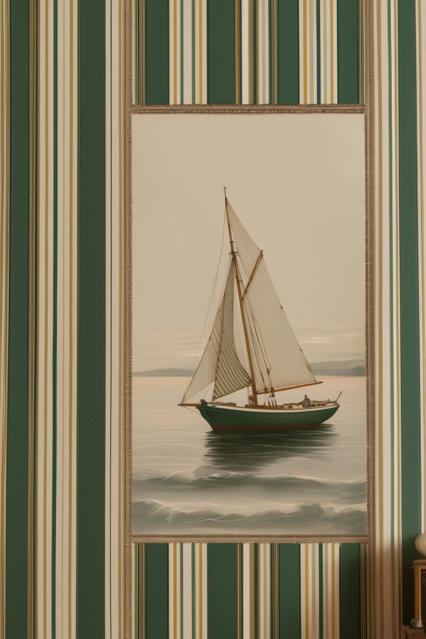 Green & Gold Sailboat – Minimalist Wall Art Print