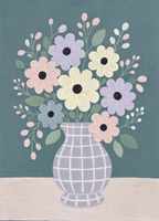 Grid Vase Florals – Vertical I | Contemporary Botanical Wall Art Print