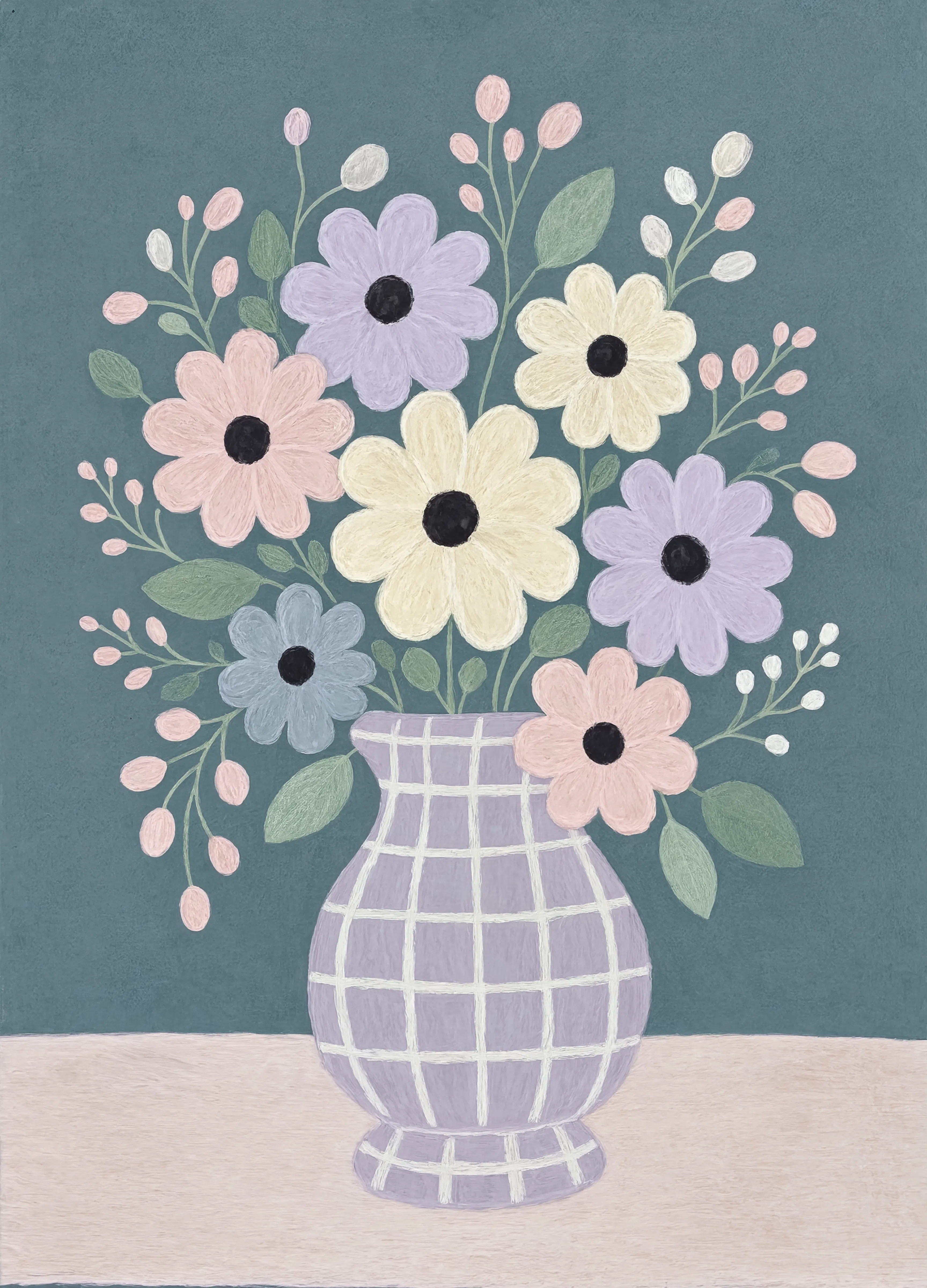 Grid Vase Florals – Vertical I | Contemporary Botanical Wall Art Print