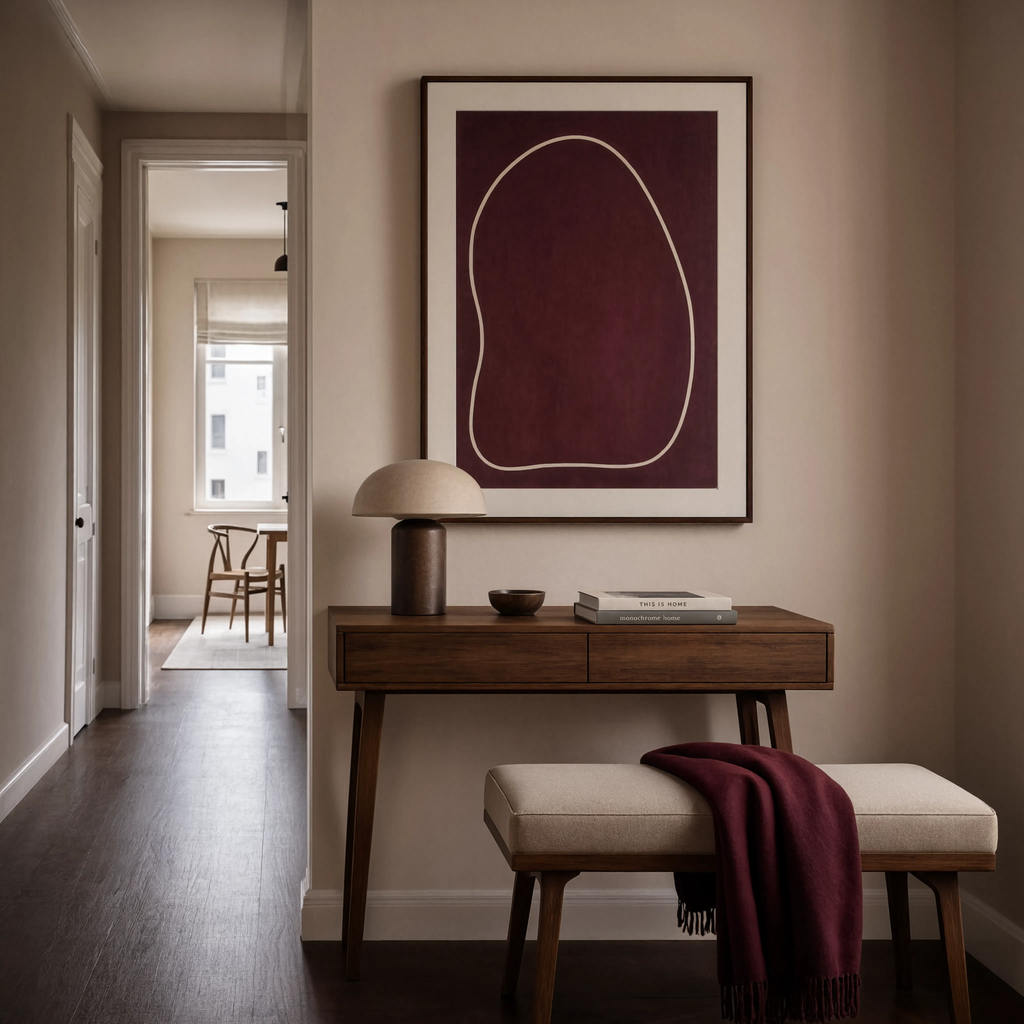 Abstract Circle on Burgundy | Contemporary Abstract Wall Art Print