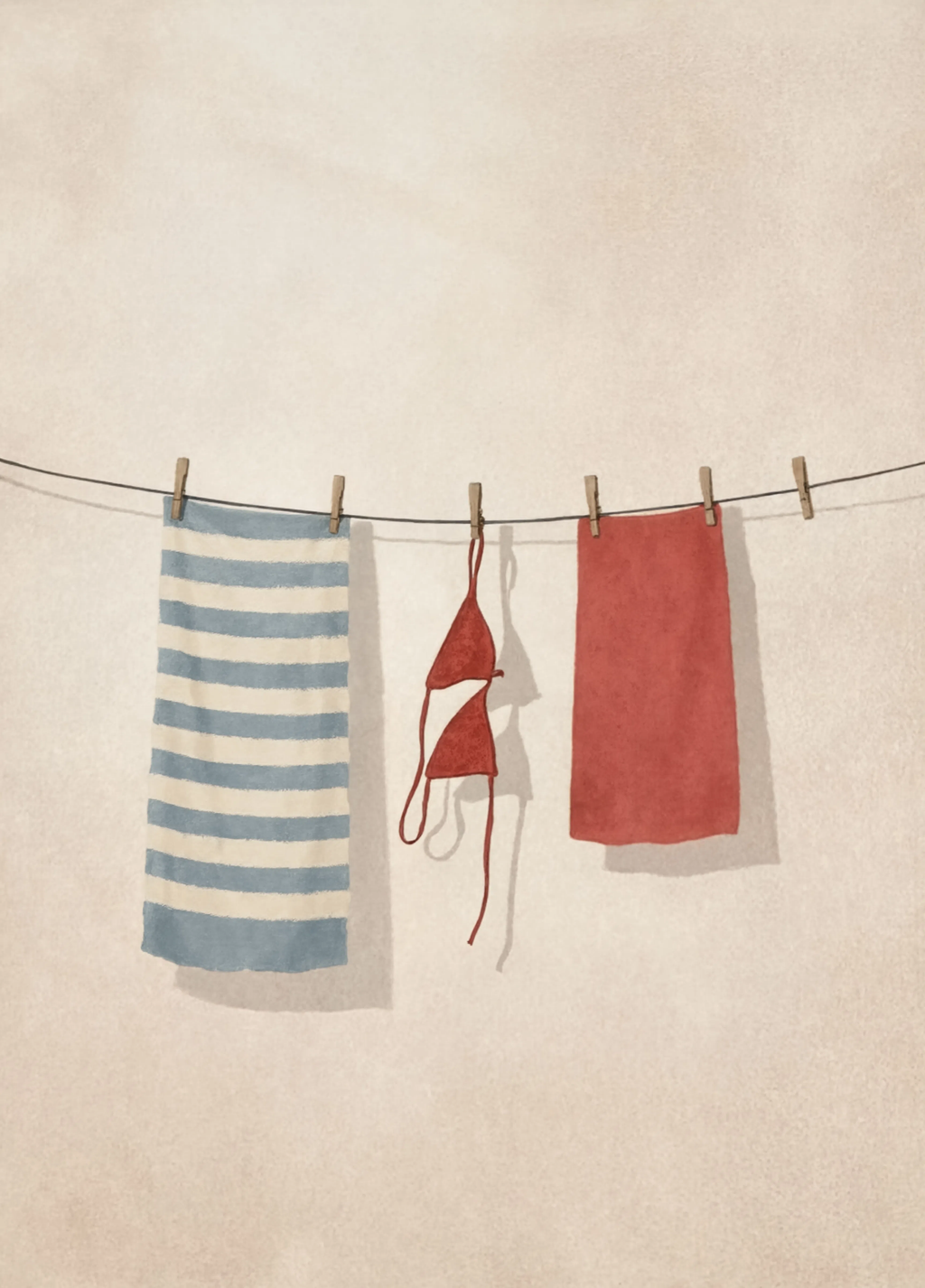 Hanging Laundry – Blue Stripes | Coastal Mediterranean Wall Art
