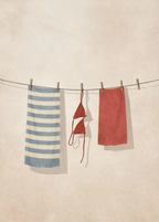 Hanging Laundry – Blue Stripes | Coastal Mediterranean Wall Art