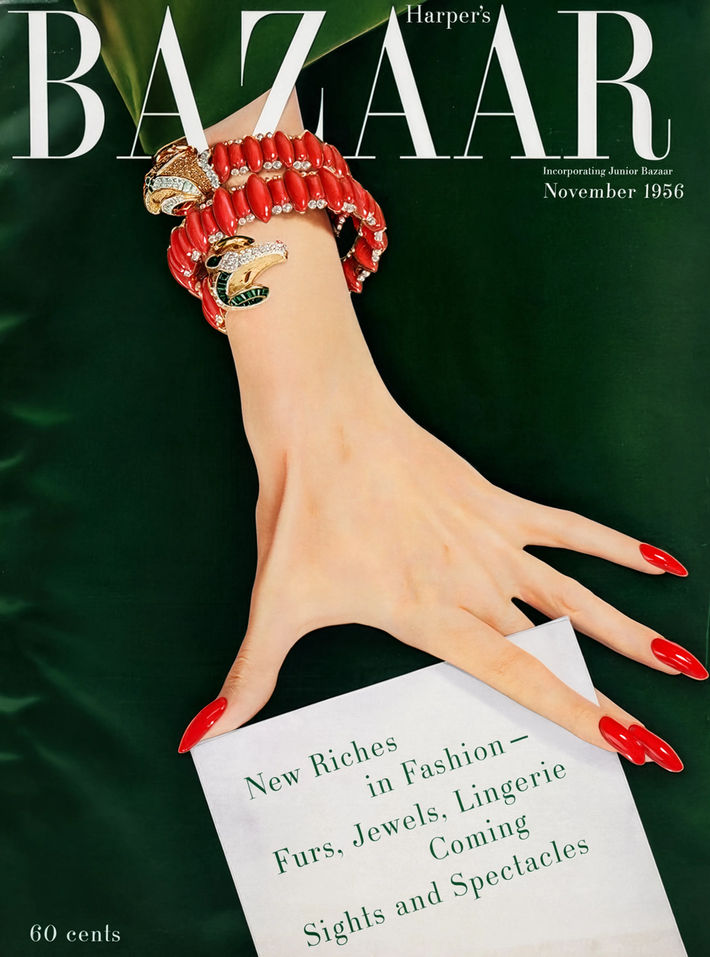 Harper's Bazaar Magazine Cover, November 1956 – Vintage Editorial Fashion Art Print