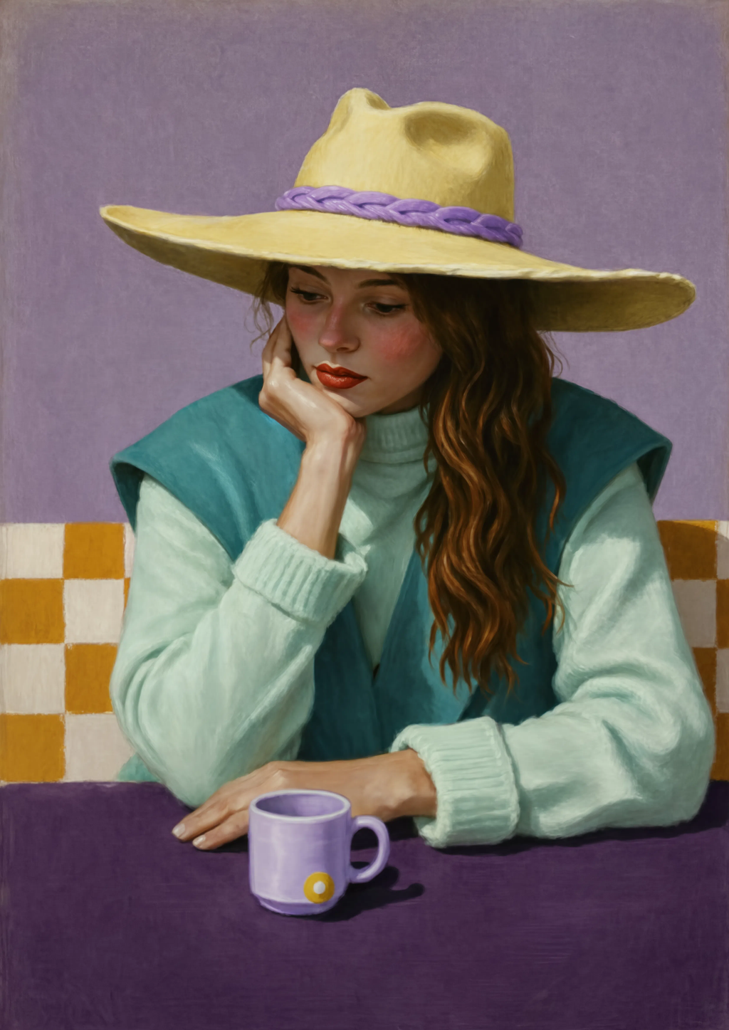 Hat & Coffee | Warm Hue | Contemporary Woman Art Print