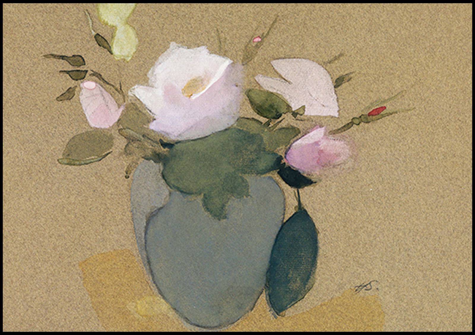 Helene Schjerfbeck - Roses in a Blue-Green Vase