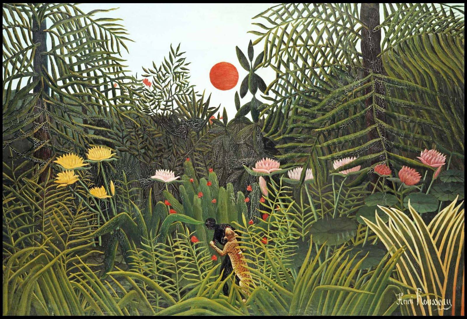 Henri Rousseau - Jungle with Setting Sun