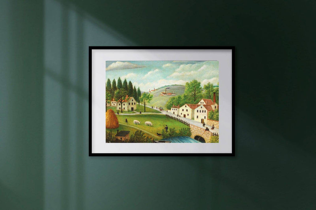 Henri Rousseau - Pastoral Landscape with Stream, Fisherman and Stroller