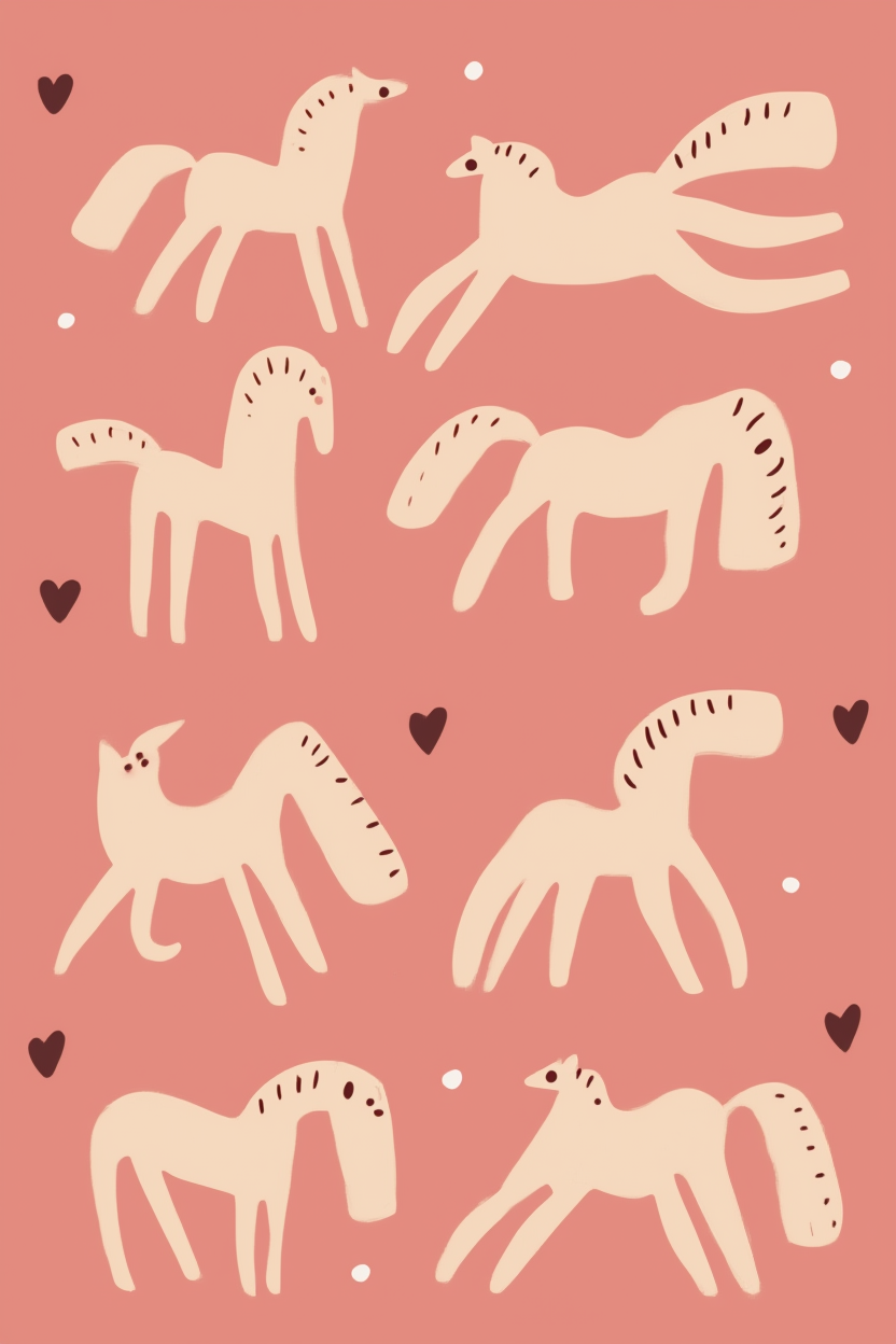 Illustrated Running Horses – Minimalist Equine Art Print