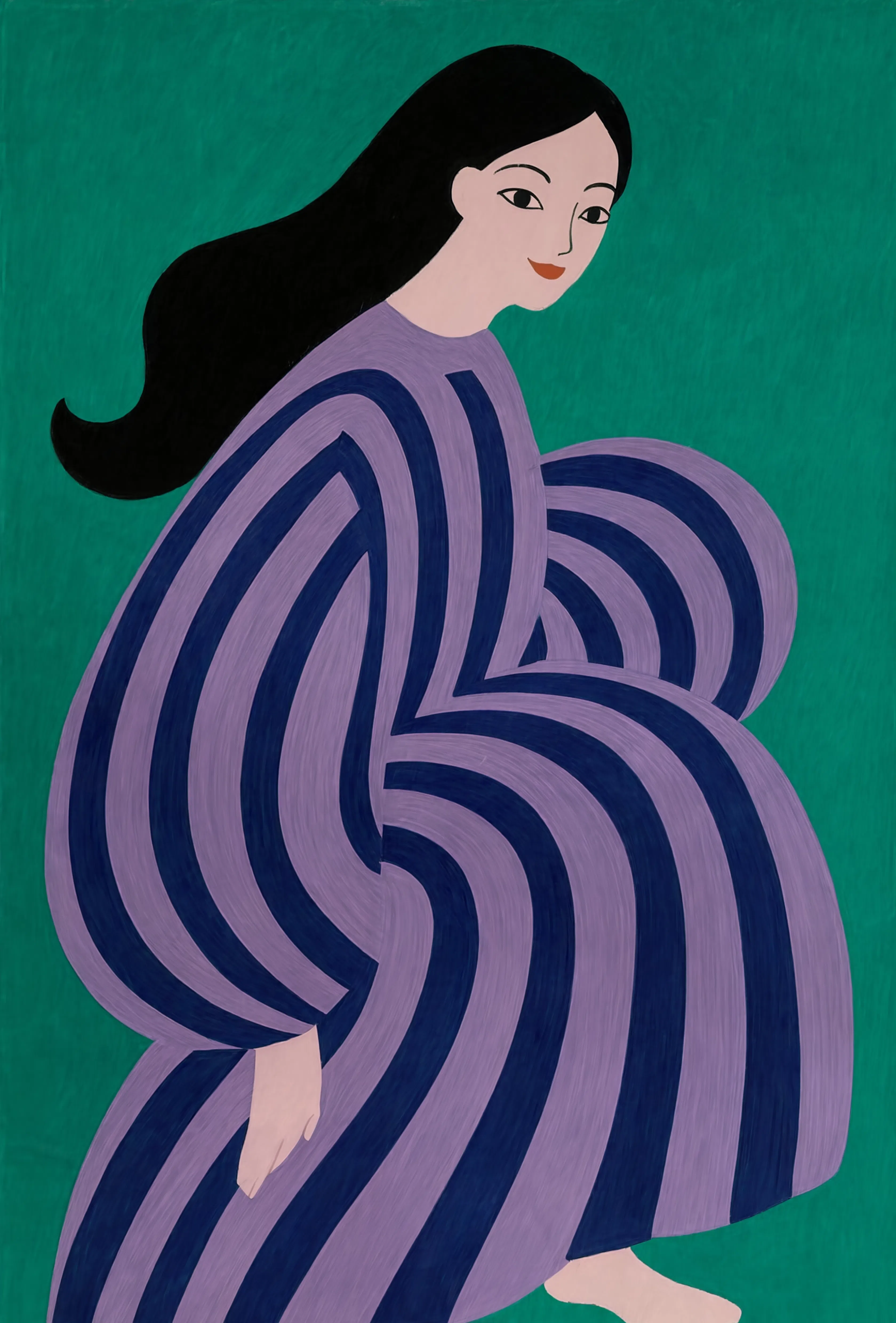Figurative Woman in Striped Dress | Contemporary Abstract Portrait Wall Art