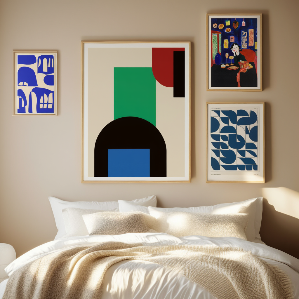 Bundle of 4 Blue Minimalist & Geometric Art Prints – Modern Wall Decor Collection - Hakyarts