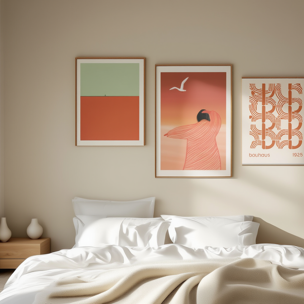 Set of 3 Orange Bauhaus Art Prints – Geometric Modern Wall Decor - Hakyarts