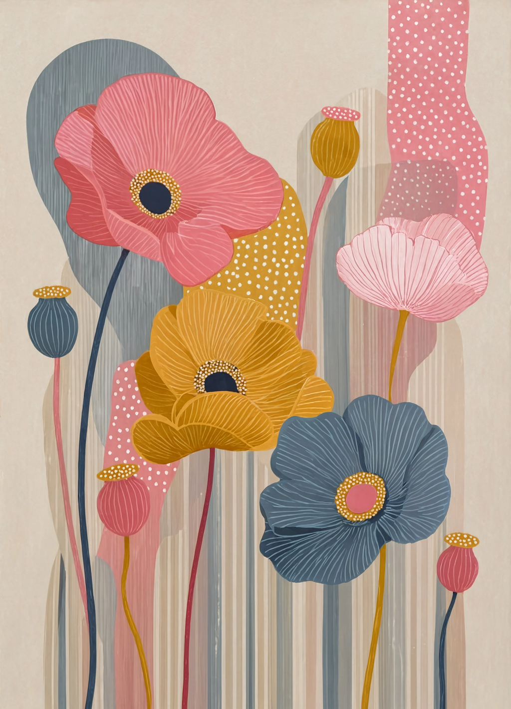 Illustrated Poppies I | Contemporary Botanical Art Print