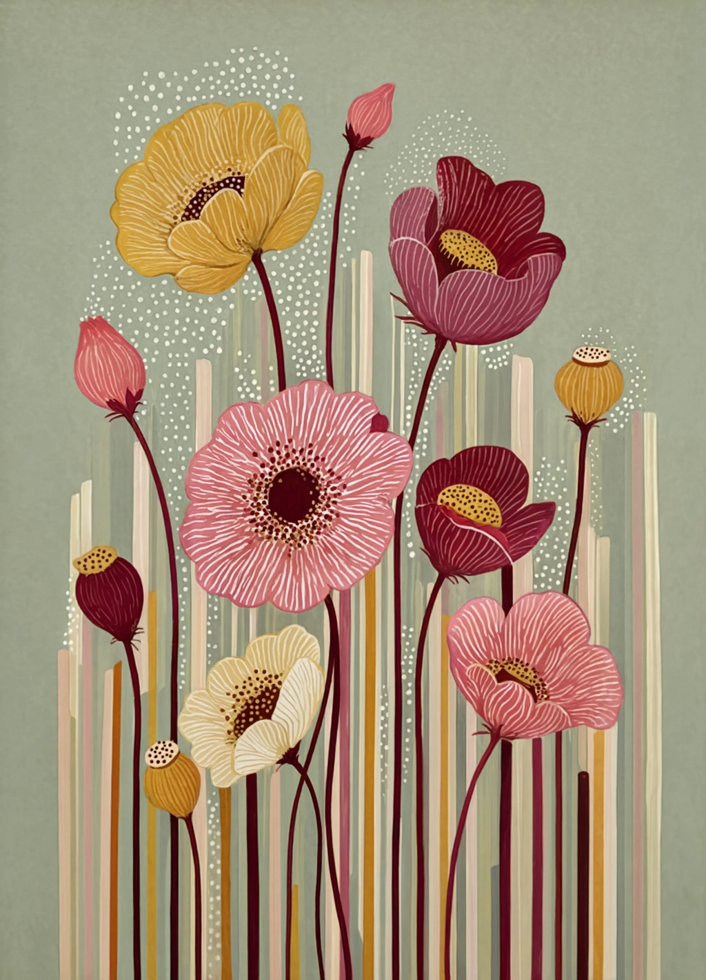 Illustrated Poppies II | Contemporary Botanical Art Print