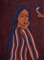 Indigo Folk Muse | Contemporary Portrait Wall Art