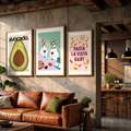 Maximalist Food & Playful Wall Art Set of 3 – Avocado, Ducks Brunch & Pasta Shapes Minimal Prints