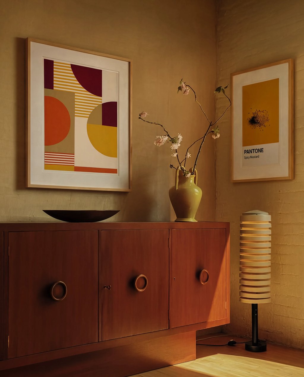 Set of 2 Modern Abstract Wall Art Prints – Spicy Mustard & Prismatic Forms Gallery Set