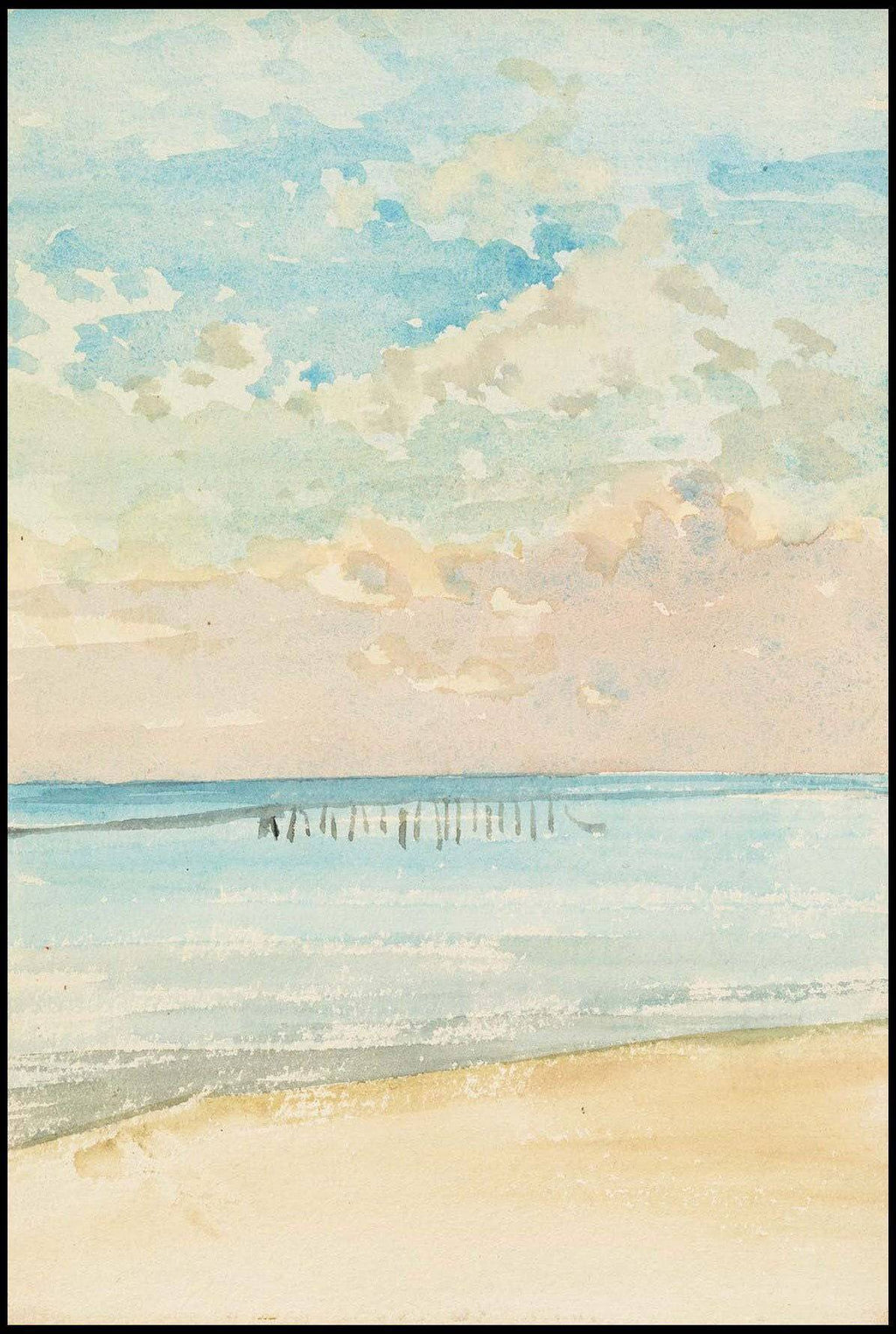 Coastal & Minimalist Wall Art Set of 4 – Whistler Sunset, Café Scene, Summer Figure & Blue Sardines Prints
