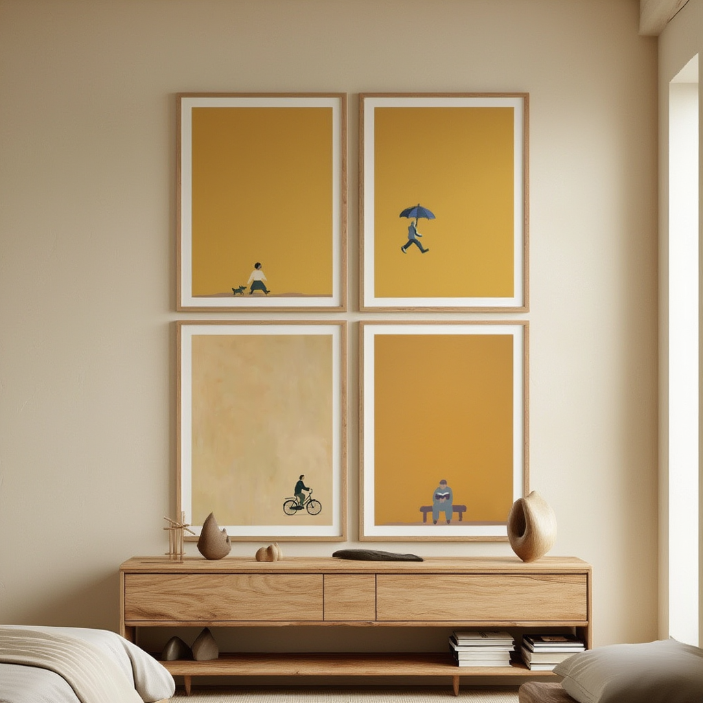 Set of 4 “Modular Dimensions” – Minimalist Geometric Wall Art Prints - Hakyarts