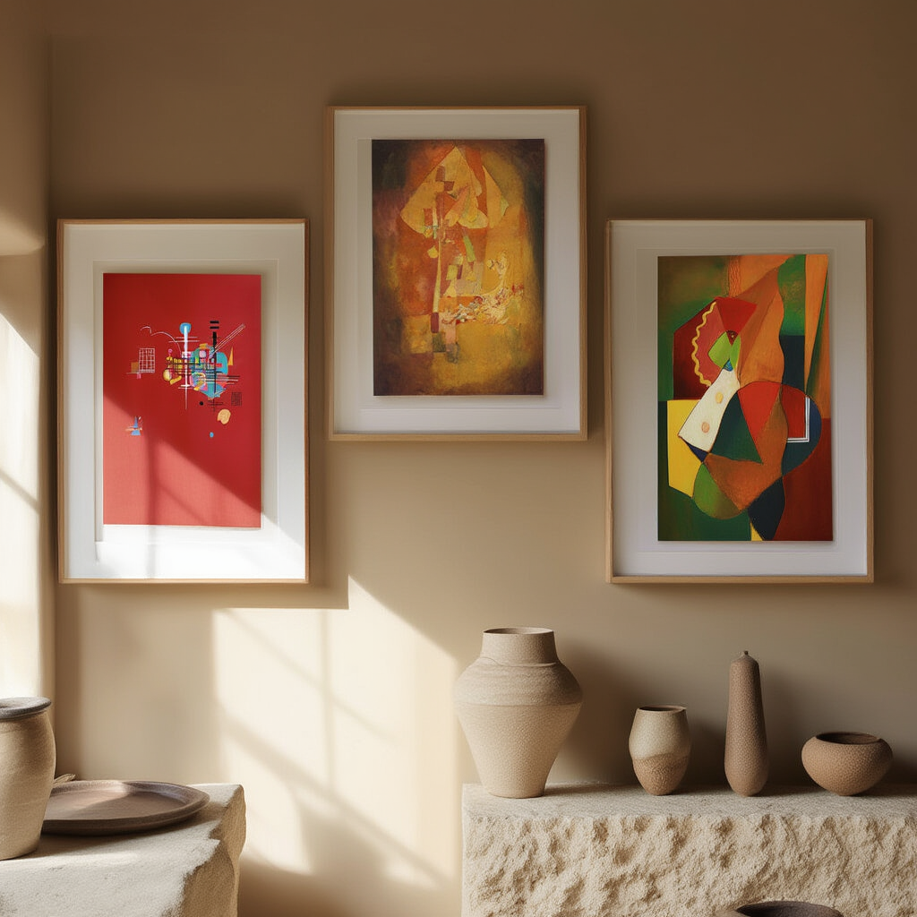 Set of 3 – Modernist & Expressionist Art Prints –  Dumpfes Rot, Composition & The Man Under the Pear Tree