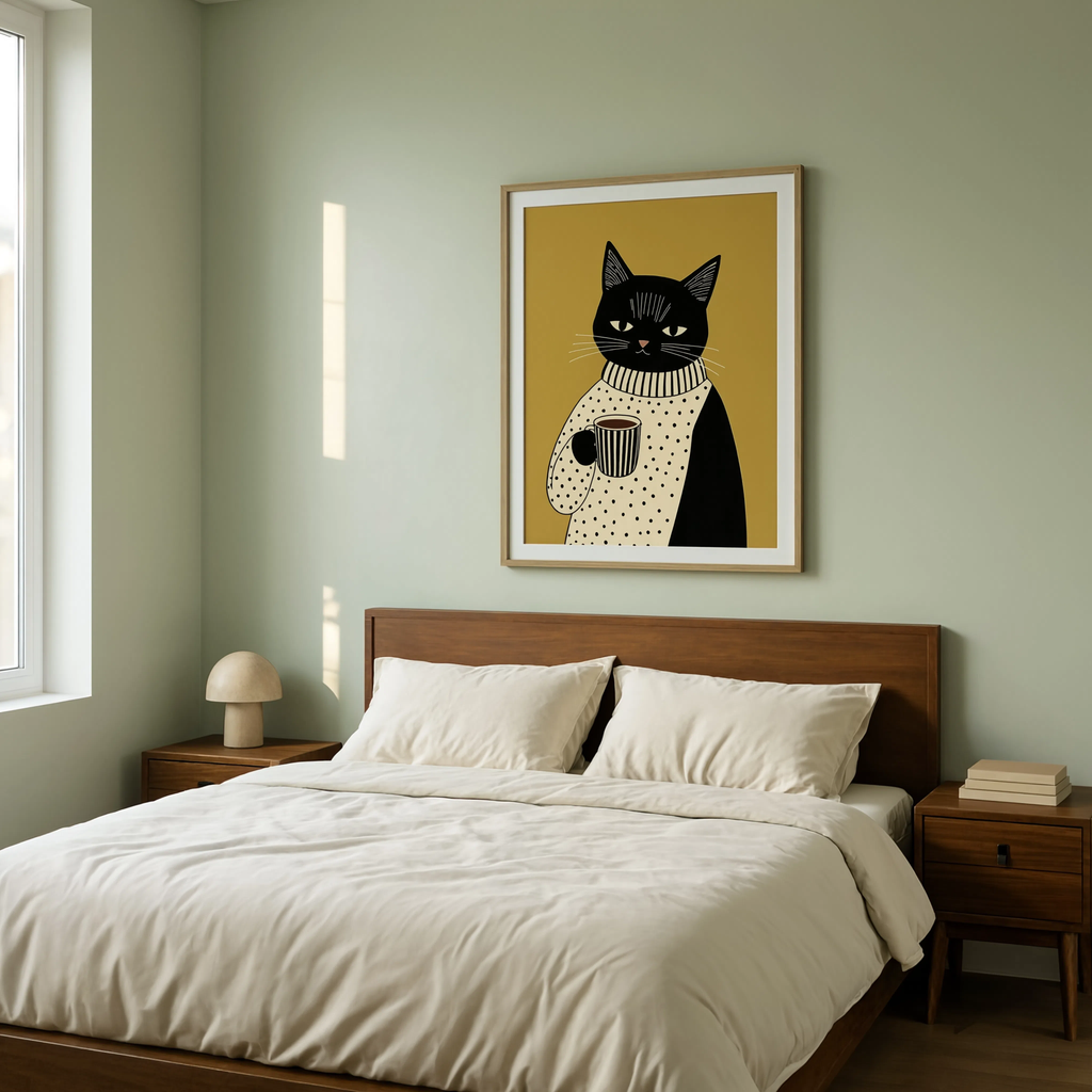 Cat & Coffee | Playful Contemporary Art Print