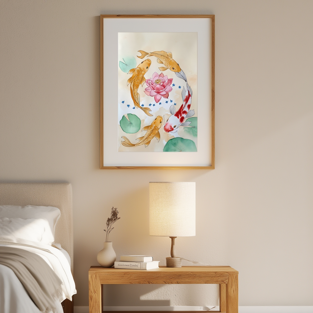 Koi Lotus Japanese Art Print