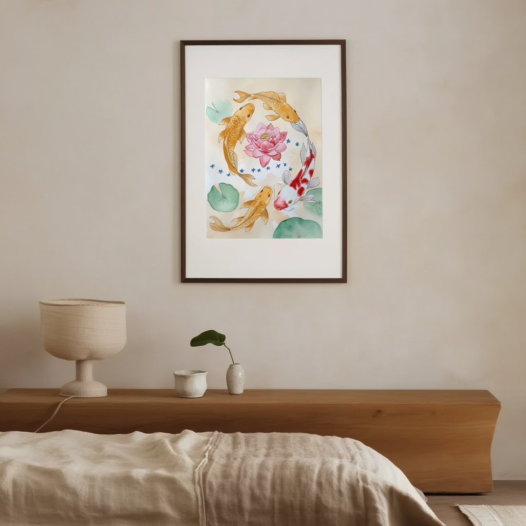 Koi Lotus Japanese Art Print
