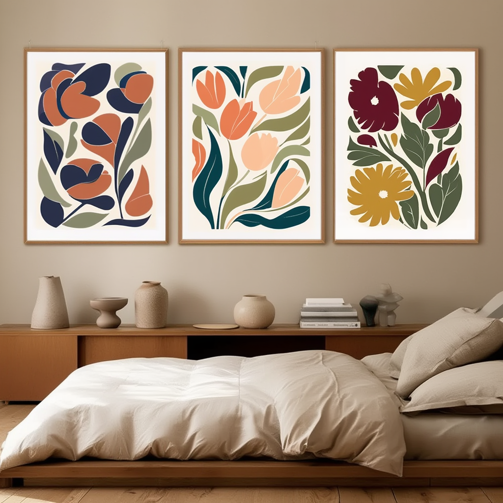 Modern Botanical Floral – Set of 3 Minimalist Nature Art Prints