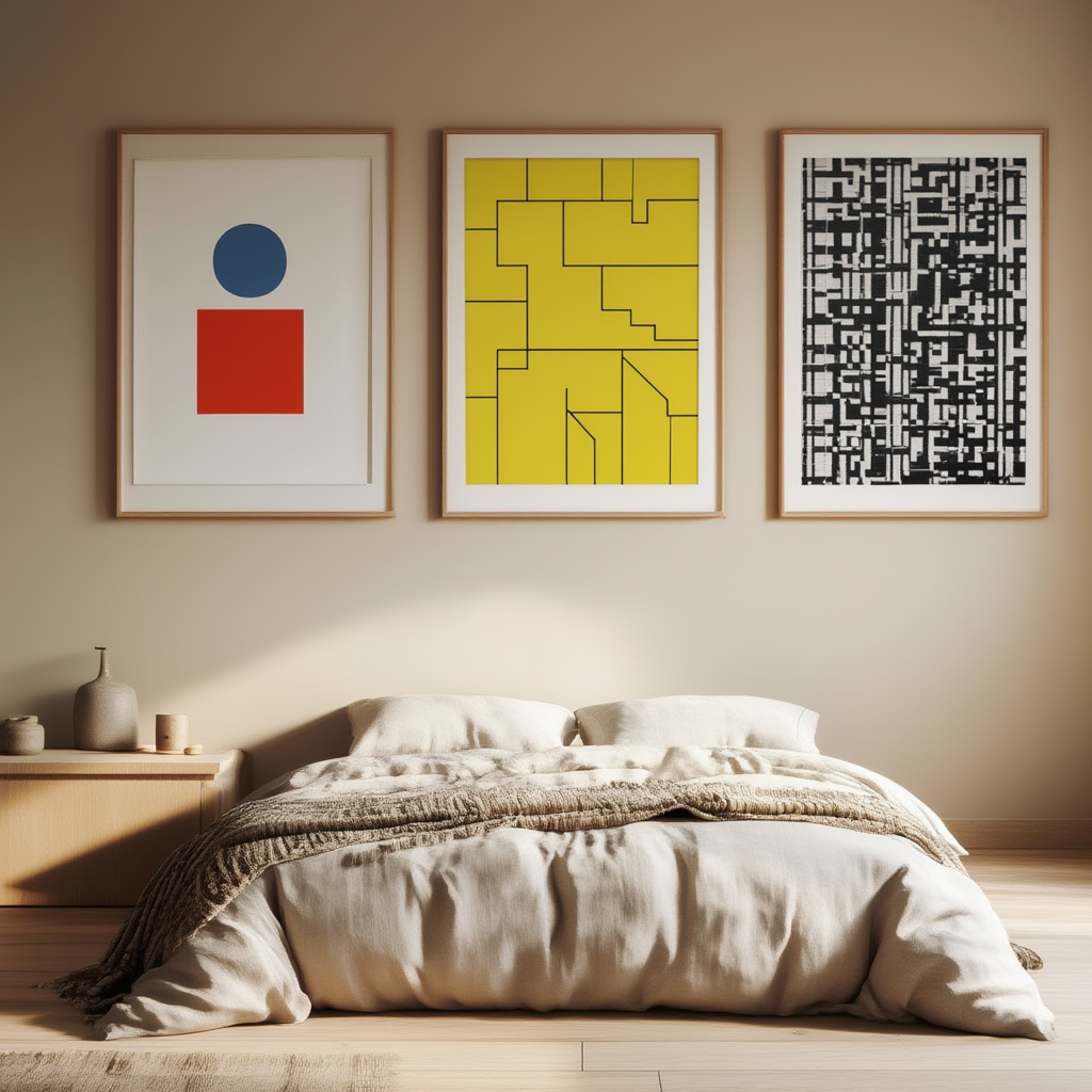 Set of 3 Geometric Bauhaus Art Prints – Modernist Abstract Wall Art - Hakyarts