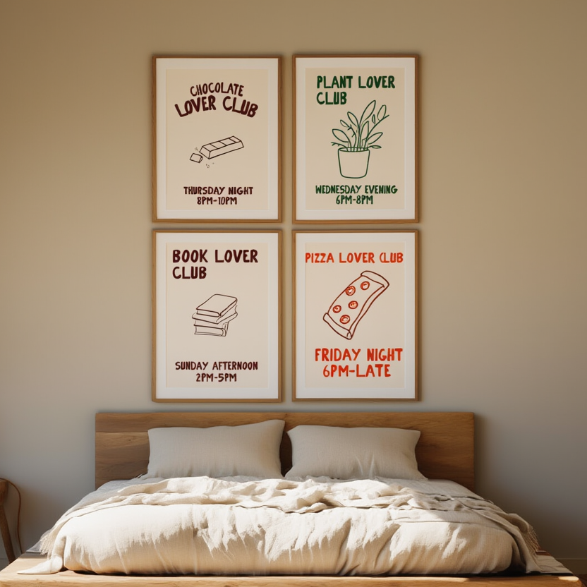 4 Prints – Pasta, Pizza, Chocolate & Plant Lover Wall Art Collection - Hakyarts