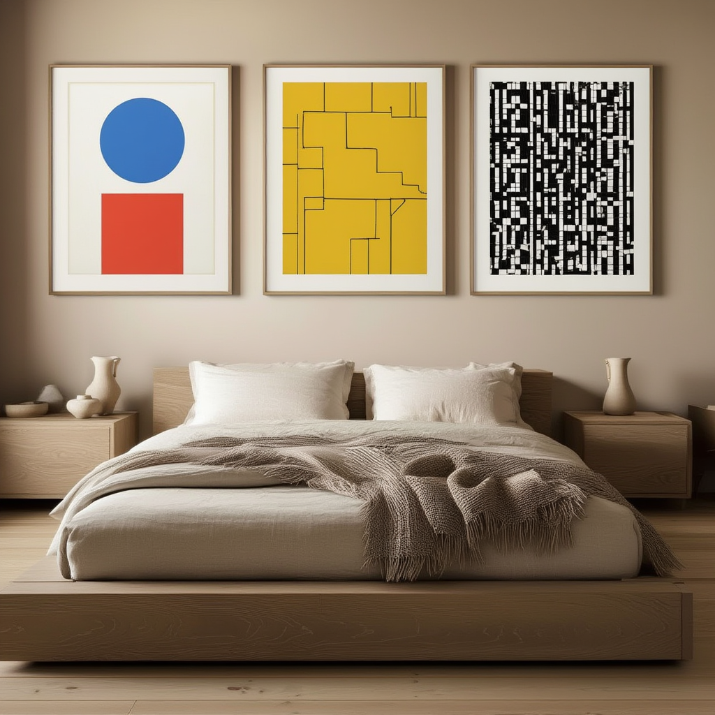 Set of 3 Geometric Bauhaus Art Prints – Modernist Abstract Wall Art - Hakyarts