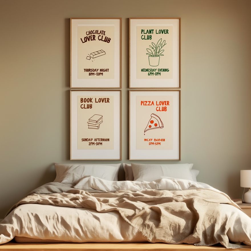 4 Prints – Pasta, Pizza, Chocolate & Plant Lover Wall Art Collection - Hakyarts