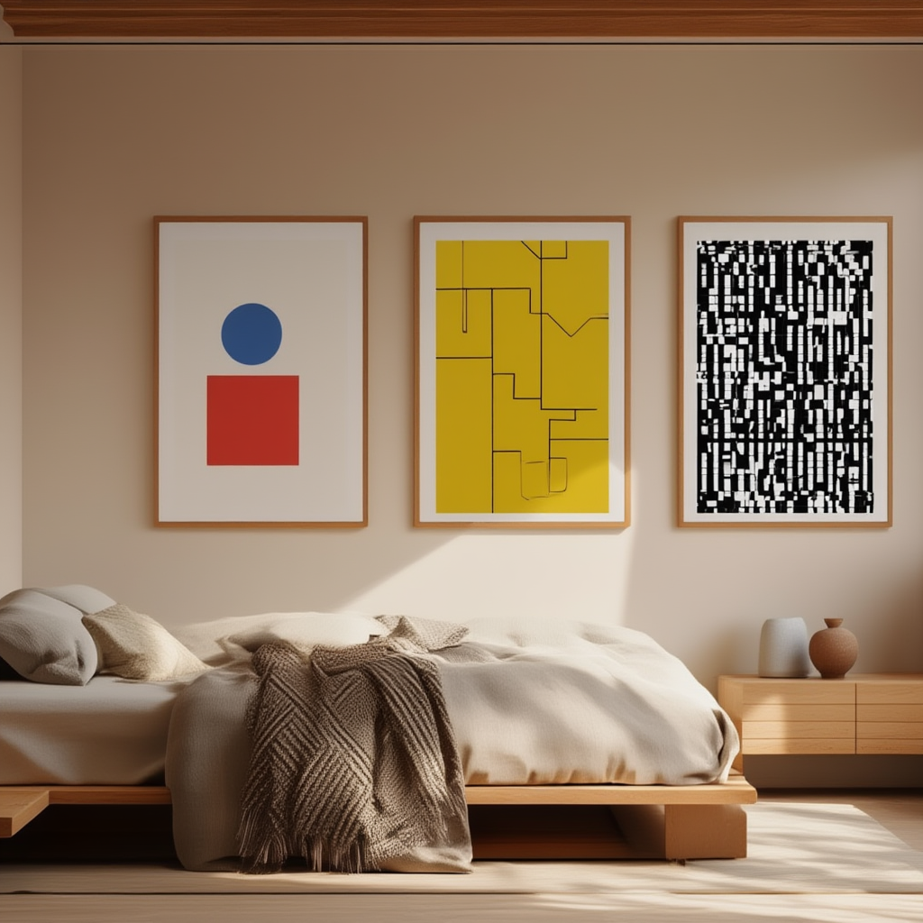Set of 3 Geometric Bauhaus Art Prints – Modernist Abstract Wall Art - Hakyarts
