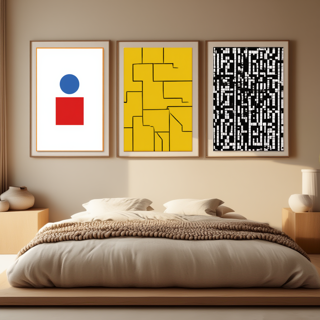 Set of 3 Geometric Bauhaus Art Prints – Modernist Abstract Wall Art - Hakyarts