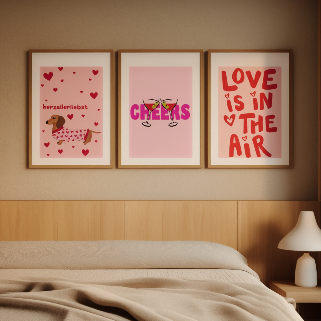 Set of 3 “Love is in the Air” Prints – Romantic Wall Art - Hakyarts