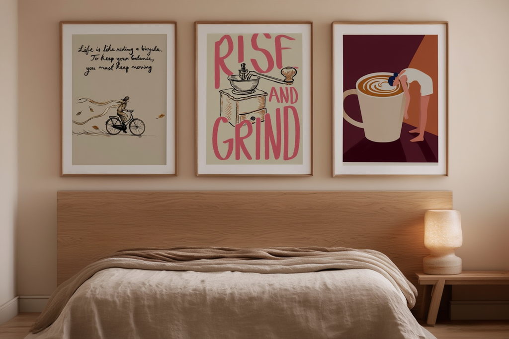 Set of 3 “Rise and Grind” Morning Routine Prints – Motivational Wall Art - Hakyarts