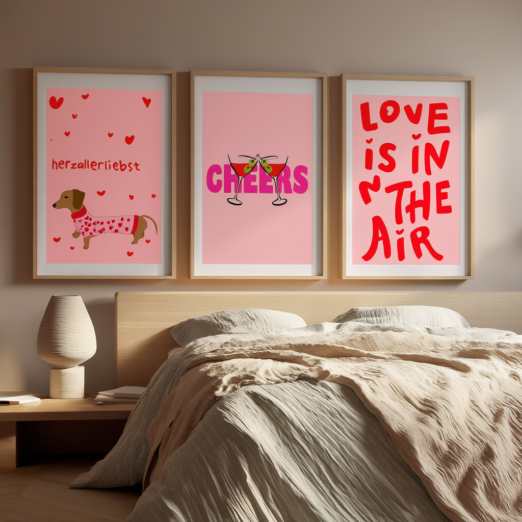 Set of 3 “Love is in the Air” Prints – Romantic Wall Art - Hakyarts