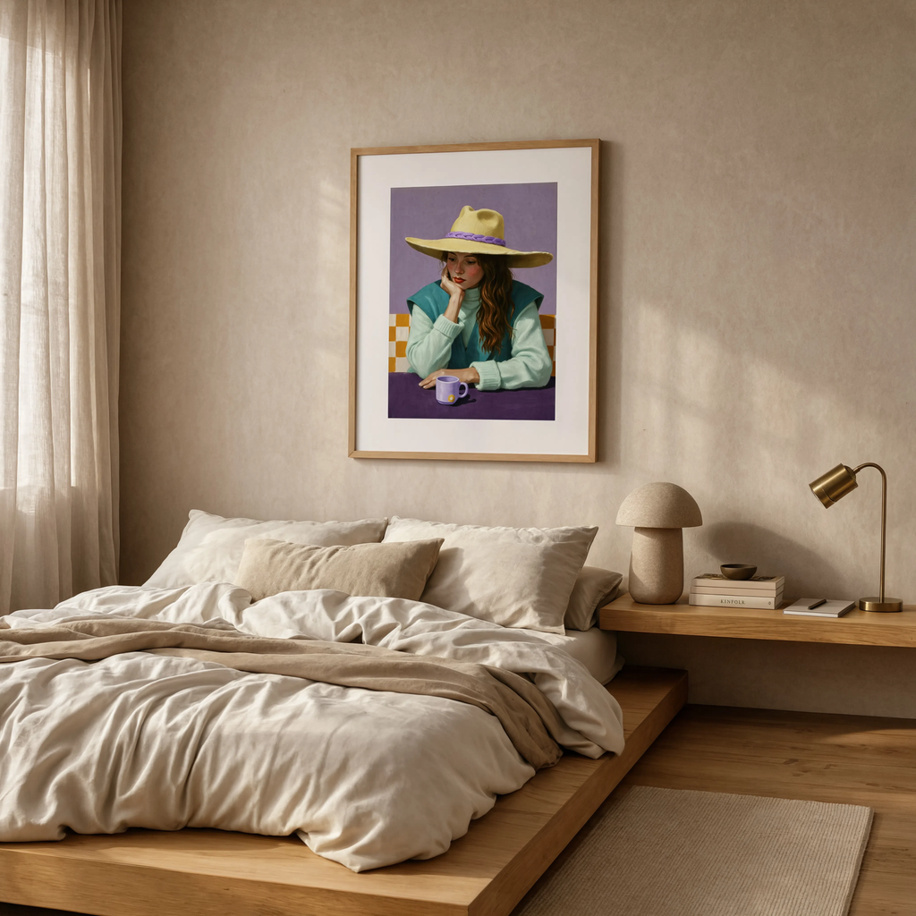 Hat & Coffee | Warm Hue | Contemporary Woman Art Print