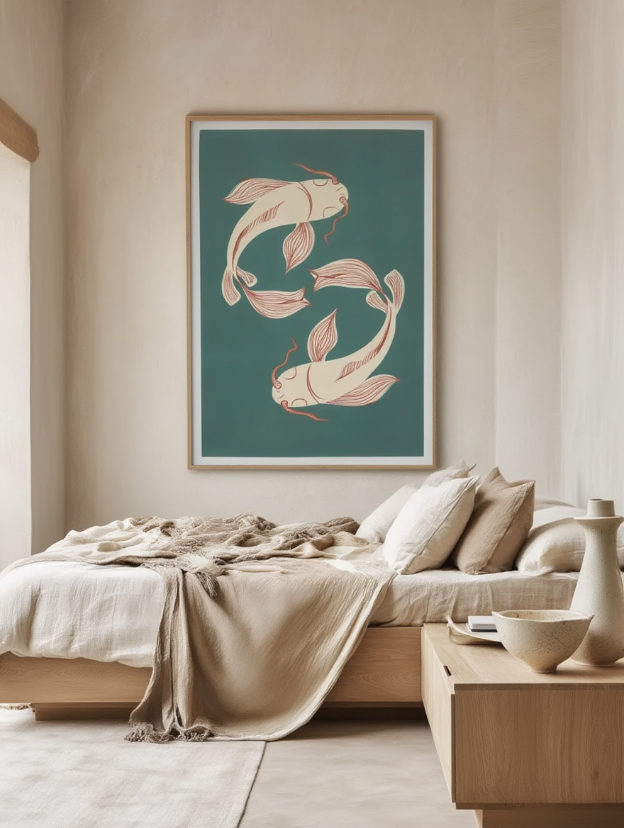 Green Koi Fish – Minimalist Japanese-Inspired Art Print for Contemporary Interiors