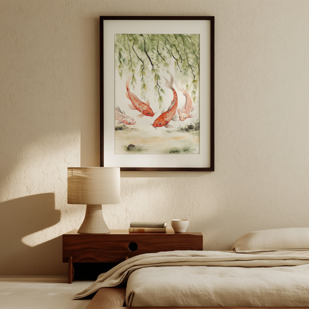 Koi Fish & Lotus Wall Art – Japanese Inspired Print